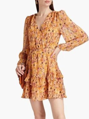 Walter Baker Yellow Floral V-Neck Tiered Mini Dress